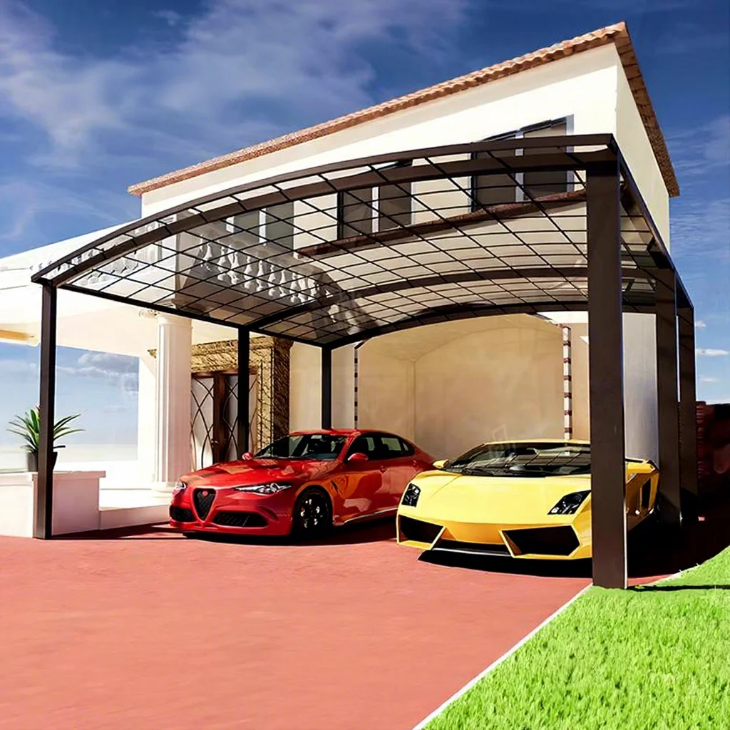High End Villa Outdoor Car Parking Equipped with Drainage System All Weather Carport Sturdy and Durable Assembled Car Shelter