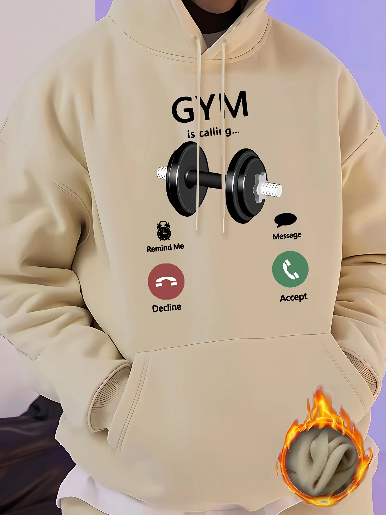 Moletom Masculino com Capuz para Academia, Estampa Gráfica Fitness, Design de Halteres, Oversized, Casual, Streetwear, Top com Capuz para Inverno