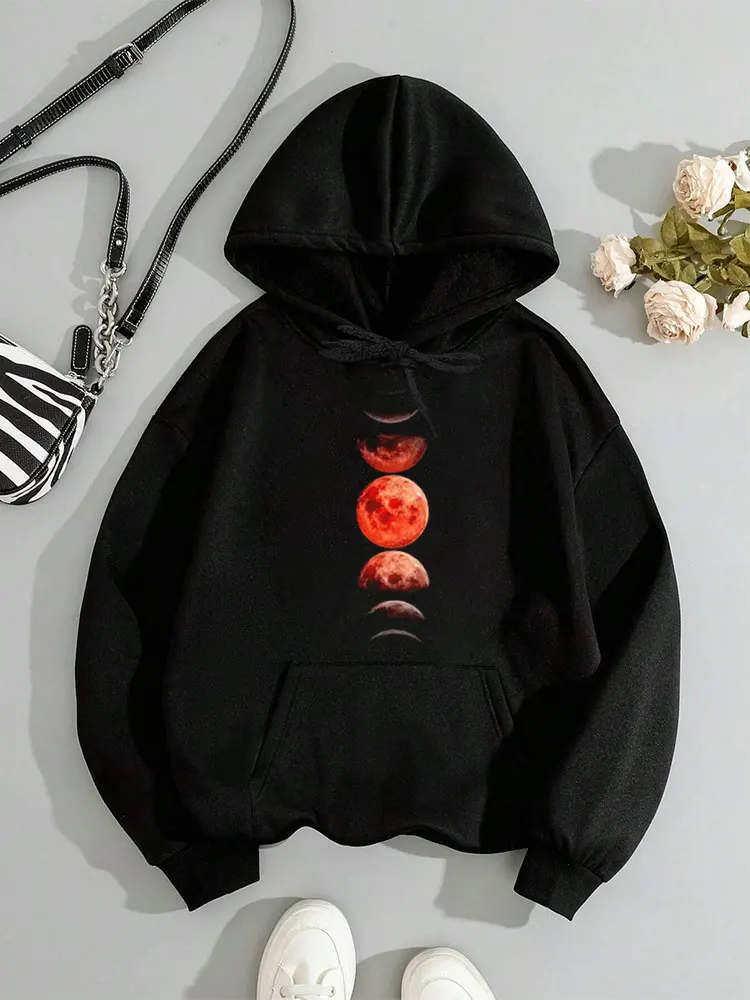 

Moon Space Women's Graphic Sweatshirt Casual Girl Harajuku Loose Y2k Funny Cute Tops Female Clothes Graphic Hoodies Women