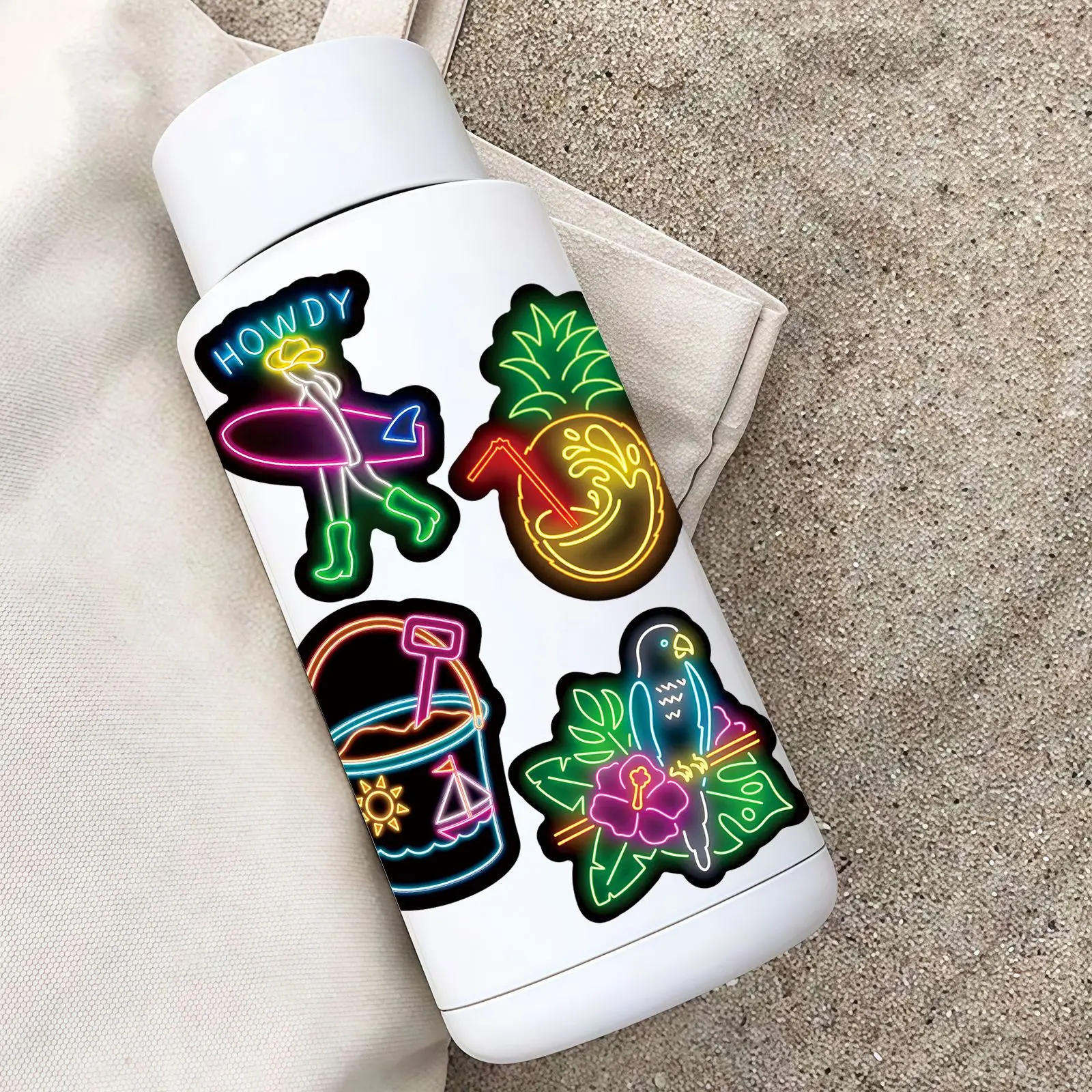 50Pcs Neon Summer Beach Stickers Water Cup Helmets Laptops Waterproof Graffiti Hand Account Decals Furniture Sticker Packs