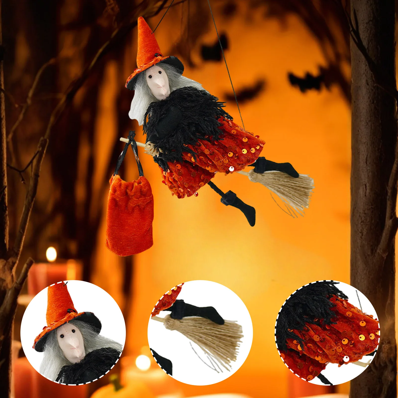 Dekoracje Halloweenowe Wisiorki Wiedźmy Małe Wisiorki Wiedźmy Dekoracje Domowe i na Imprezy Dekoracja Halloweenowa Wisiorek z Wiedźmianą Miotłą