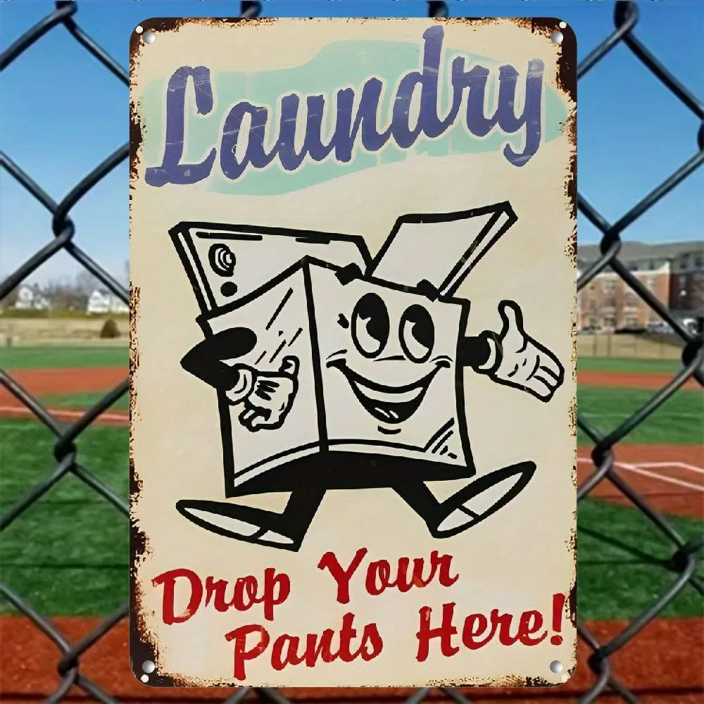 Weißblech-Kunst, HEMITONG Laundry Drop Your Pants Here Metallschild Vintage Garage Wanddekoration Rattenstangenaufkleber