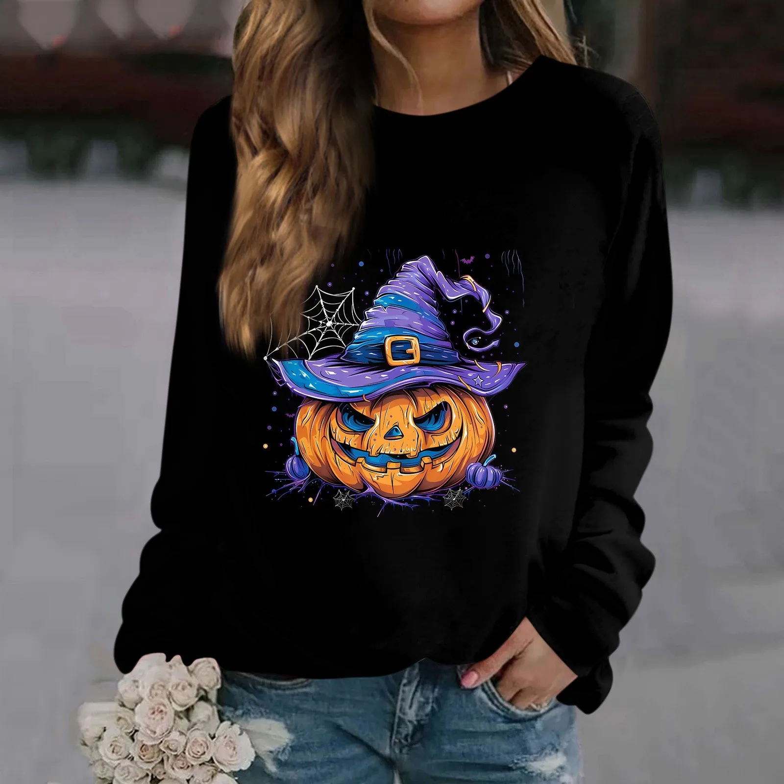 Pumpkin Print T Shirt Funny Women Clothing Harajuku Halloween Tops Vintage Halloween Graphic Long Sleeve T Shirts