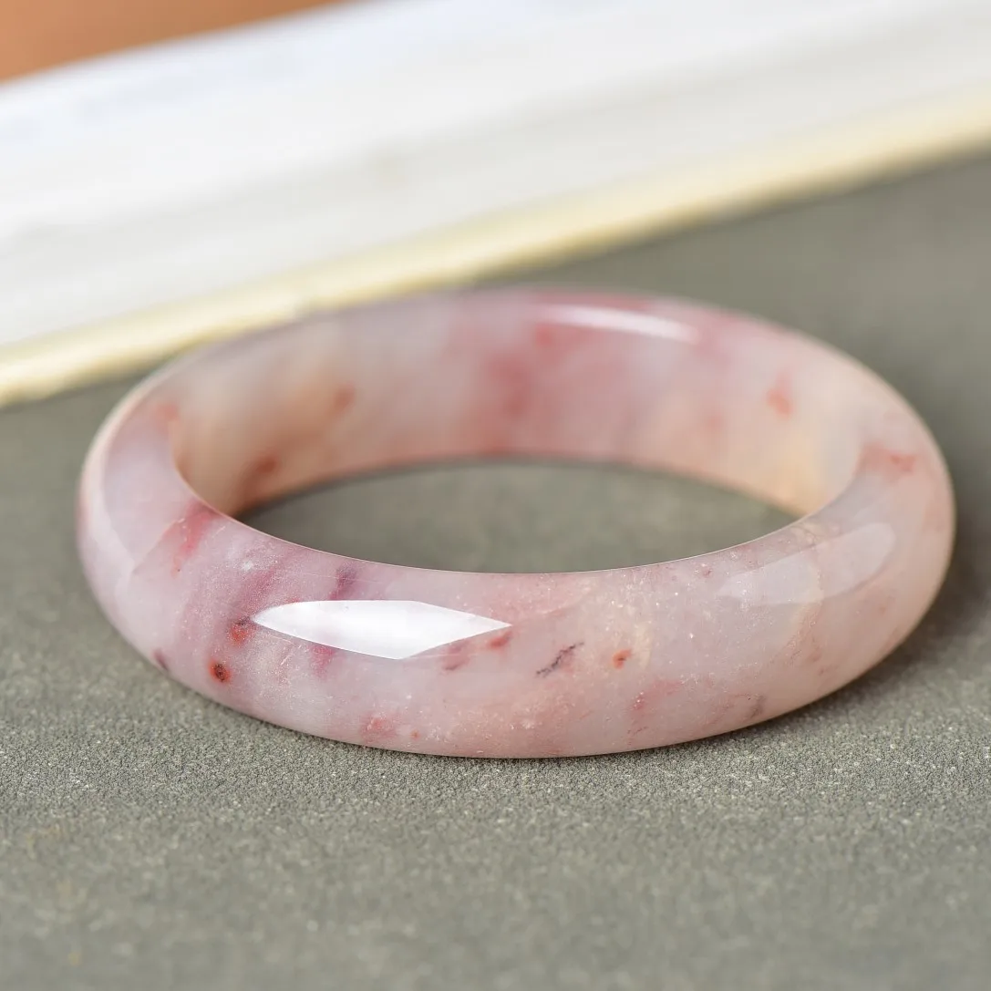 Natural Golden Silk Jade Bangle for Women Pink Red Floating Spots Translucent Gemstone Bracelet Healing Crystal Jewelry Gift