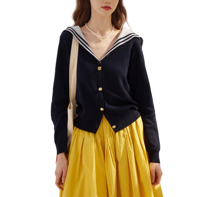 

French Navy Style Spring Soft Slim Fit V Neck Knit Sweater Knitted Cardigan Women