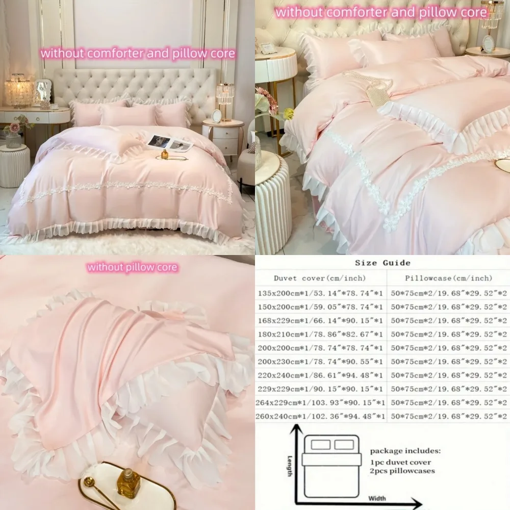 

Elegant Lace Bedding Set for Girls, 3 Pieces, Lace Duvet Cover Set (1 Duvet Cover + 2 Pillowcases, without Insert), Lace Bedding