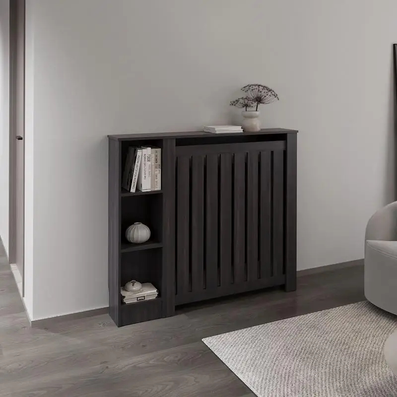 

Radiator Cover Cabinet with Slatted Frame and 3 Shelves, Decorative Heater Cover, Modern Furniture Accent in Walnut Finish