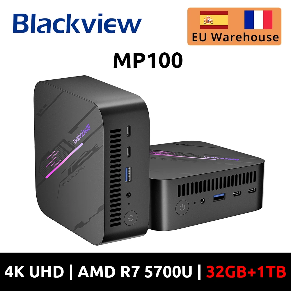 Blackview MP100 NEW Mini PC AMD R7 5700U  Windows 11 Home 8-Core 16-thread 32GB DDR4 1TB SSD WiFi 6 Mini Computer PC BT5.2