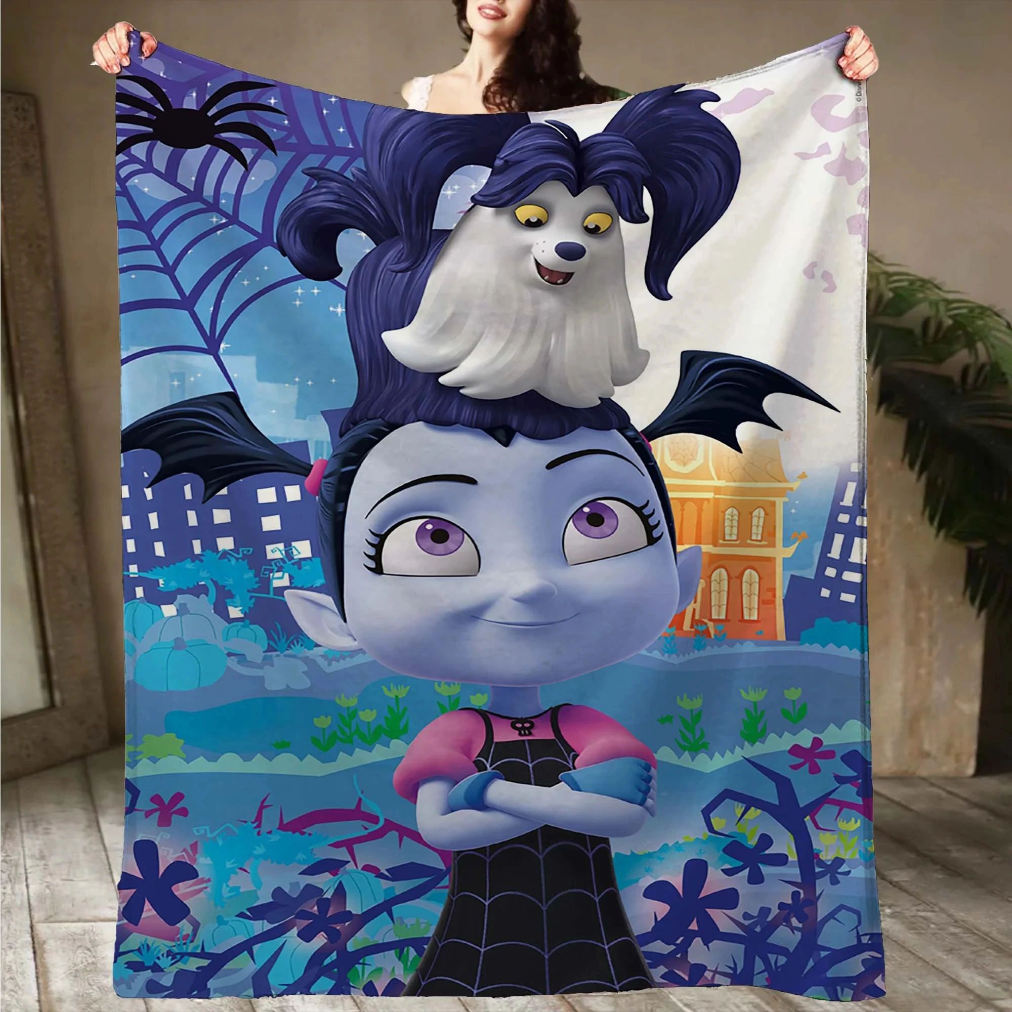 شخصية عيد الميلاد Vampirina البطانيات نسيج هدية للبنين بنات والكبار البطانيات الشتوية اليدوية.