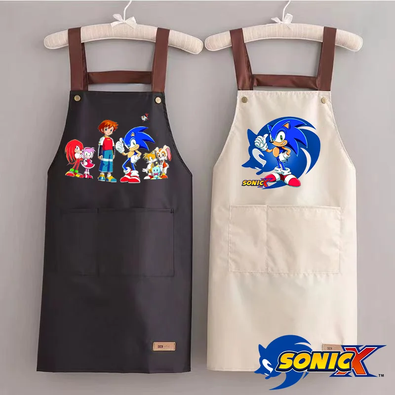 Sonics Kitchen Apron Waterproof Ladies Men Game Figure Home Aprons Wipeable Oil Resistant Baking BBQ Restaurants Cafe Apron Gift