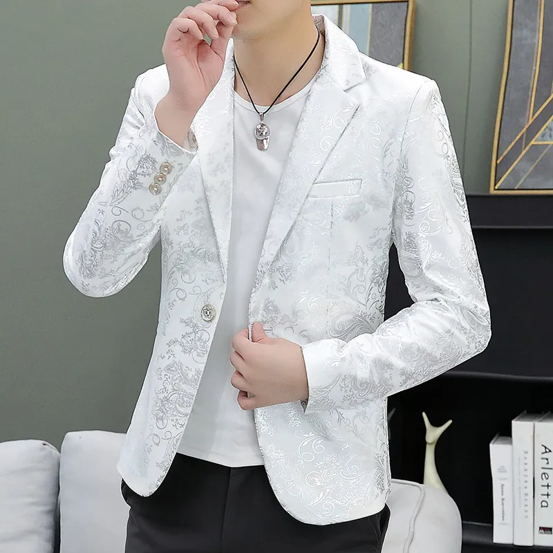

Autumn Floral Print Suit Jaet Men's Casual Faion Urban Sle Anti-Wrinkle Stand Fit Long Sve Single Button Closure
