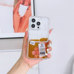 Ice Cube Coffee Liquid Case for iPhone 16 14 15 Pro Max Phone Covers Clear Shockproof Back Shell Floating Elements Funda Carcasa