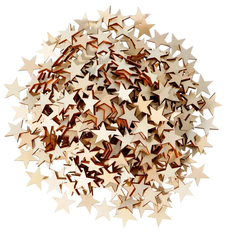 100pcs 2cm Wooden Star Craft Ornaments, Unfinished Blank Wooden Star Slices Embellishments for Christmas, Wedding, DIY Craft