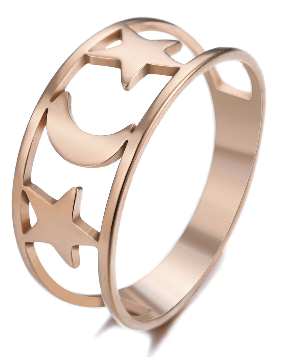 Kkjoy Fashion Simple Stainless Steel Gold Color Hollow Star Moon Finger Rings For Women Hot Selling Wedding Gift Wholesale image 5