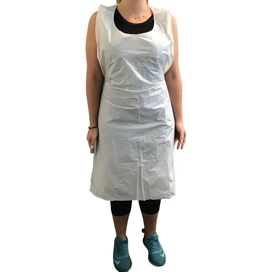 

KingSeal Disposable Poly Aprons 28x46 0.8 mils thick Individually Packed White Bib Style for Medical Food Service Industrial Us