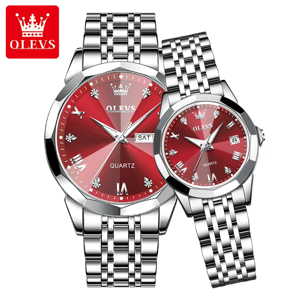 OLEVS Couple Watches Trend Fashion Original Quartz Wristwatch Waterproof Luminous Exquisite Gift Box Man and Woman Watch 2pcs