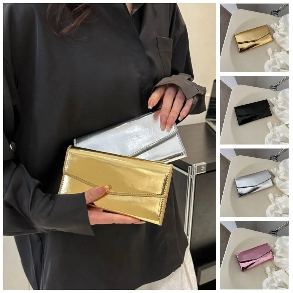 

Pu Leather Envelope Evening Bag Functional Large Capacity Triple Flod Long Wallet Korean Style Solid Color Messenger Cluth Bag