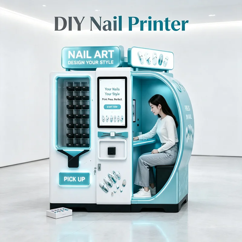 All-in-One Nail Art Vending Machine, 3D Automatic Printer with Card Reader & Screen, for Mall or Beauty Center Customized