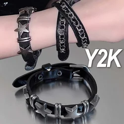 Cowboy Vintage Star Bracelet Wrap Leather Men Punk Rock Pentagram Spikes Rivet Gothic Wide Cuff Bangle Y2K Jewelry Accessories