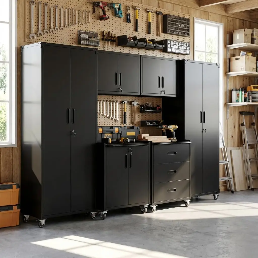 Garage Cabinet System | Heavy Duty Steel All-in-One Modular Garage Cabinet Set for Ultimate Workshop Organization | Easy Assembl