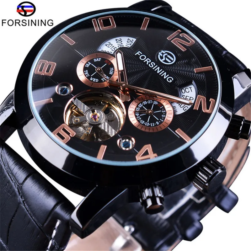 OUTLETS-Montre mécanique automatique Forsining pour homme, grand cadran, tourbillon, mode décontractée, livraison gratuite