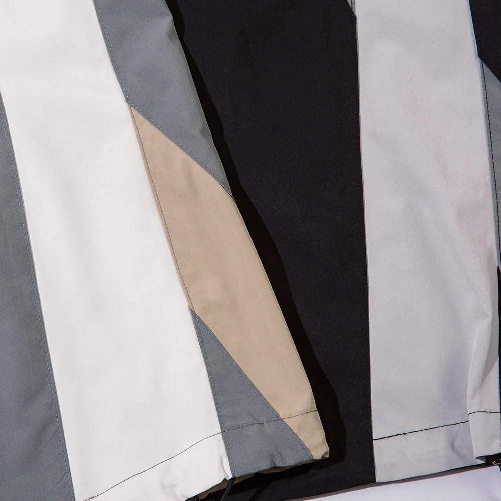 Functionele sport-casual broek met contrasterende stiksels, heren high street elastische taille, losse rechte broek met trekkoord