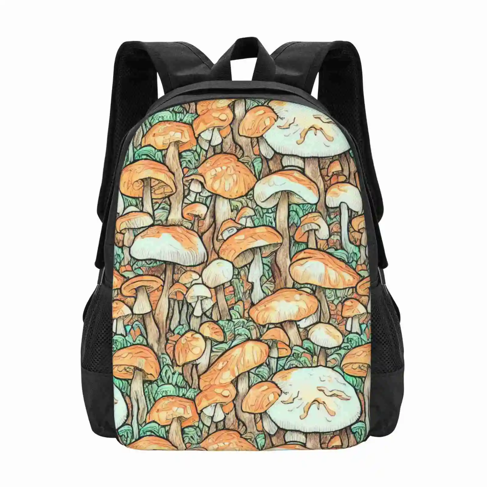 Brown Vintage Mushroom Pattern All Over Print Teen College Student Backpack Pattern Design Bags Mushrooms Pattern Woodland