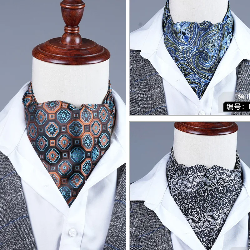 2026 Winter Autumn Formal Ascort Ties For Men Polyester Jacquard Paisley Cravat Ascot Scrunch Self British Gentleman Wedding Tie