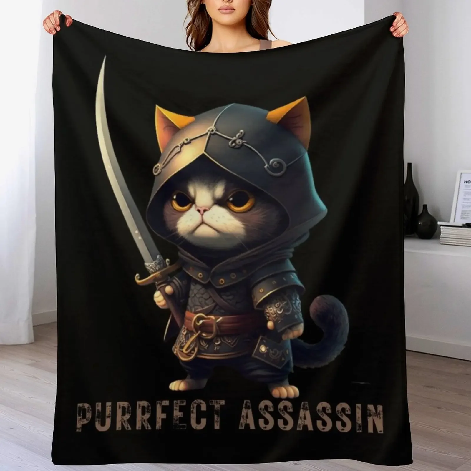 

Purrfect assassin-Cat Ninja,Cute catlovers Throw Blanket Warm warm for winter Plaid on the sofa Summer Blankets