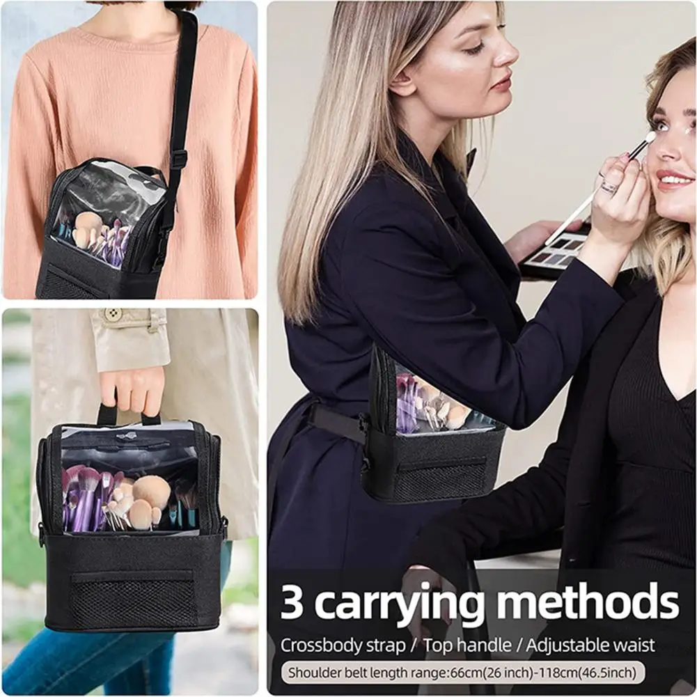 Cosmetic Bag Capacity Professional Makeup Artist Bag with Adjustable Belt Shoulder Strap Transparent Visible Window for Makeup