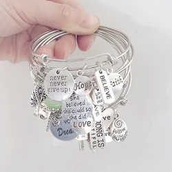 Inspiration Bracelet Stainless Steel Bangle Alloy never give up Hope Faith Believe Charm Bracelet Bangles For Women Gift Pulsera