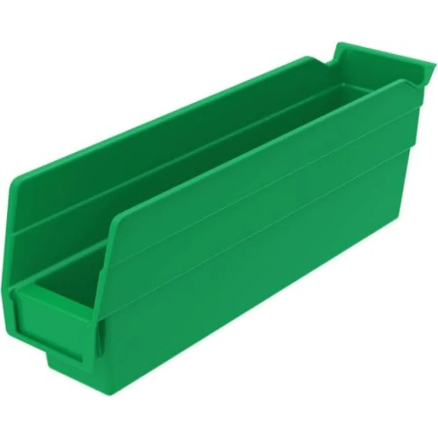 

30110 Plastic Shelf Bins Heavy Duty Storage Bins for Garage Closet and Drawer Organization 12-Inch x 3-Inch x 4-Inch Green 24-P