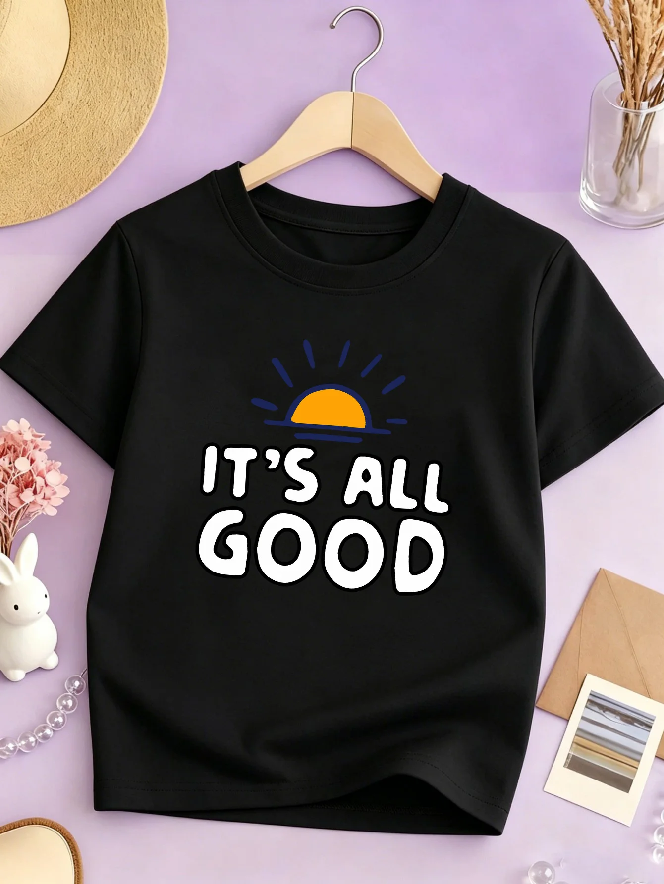 Sun It S All Good Positive Letter Print Kids T Shirt Boys Girls Cotton Short Sleeve Parent Child Simple Summer Casual Basic Tee