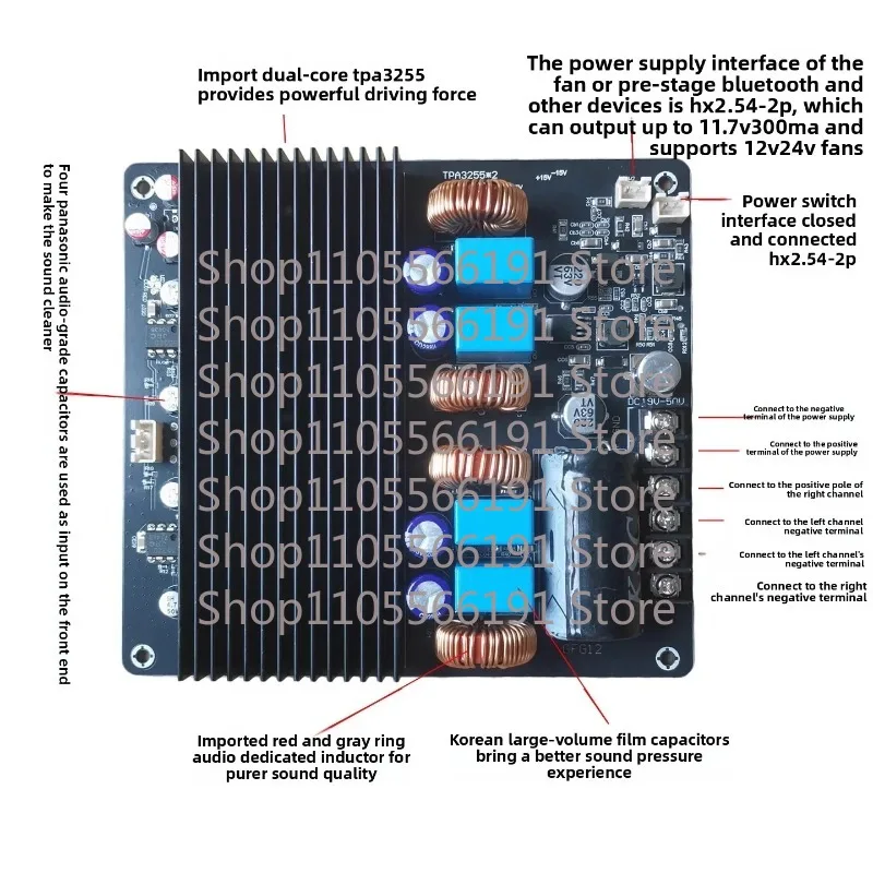 3255 600W+600W Dual-Core Class D Amplifier Board - 2.0CH Hi-Fi Audio Power Amp Module​​