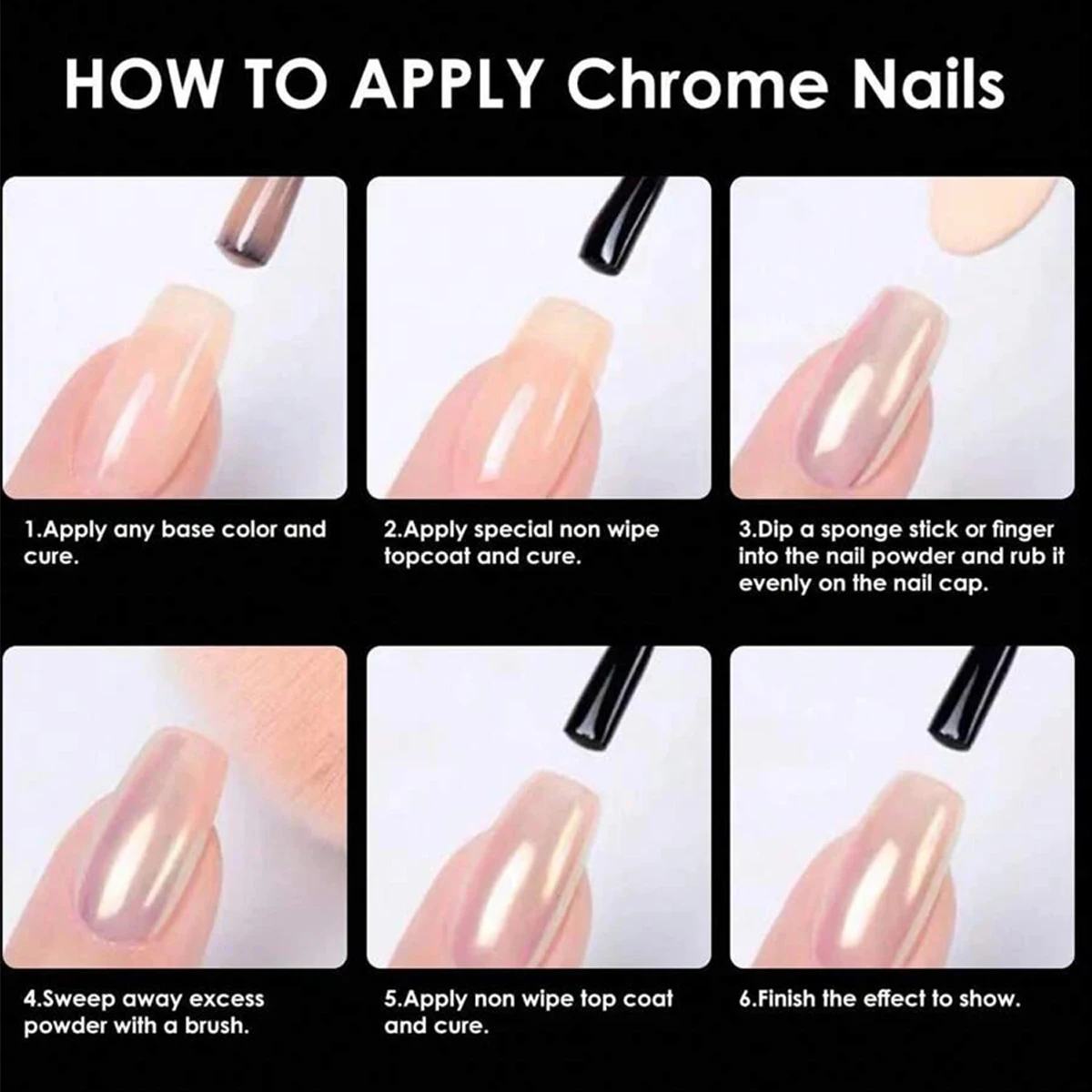 مجموعة واحدة مكونة من 6 ألوان مسحوق أظافر مرآة سحرية من التيتانيوم مسحوق ذهبي وردي أرجواني تيتانيوم عالي اللمعان مسحوق لامع مطلي بالكهرباء المعدنية