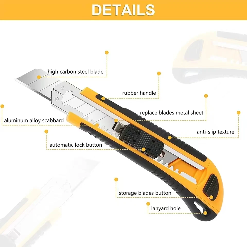 Pisau utilitas pemotong kotak kayu pemotong kertas kunci otomatis SK5 alat tulis logam utilitas kerajinan pisau pemotong memotong Non-Slip Knif