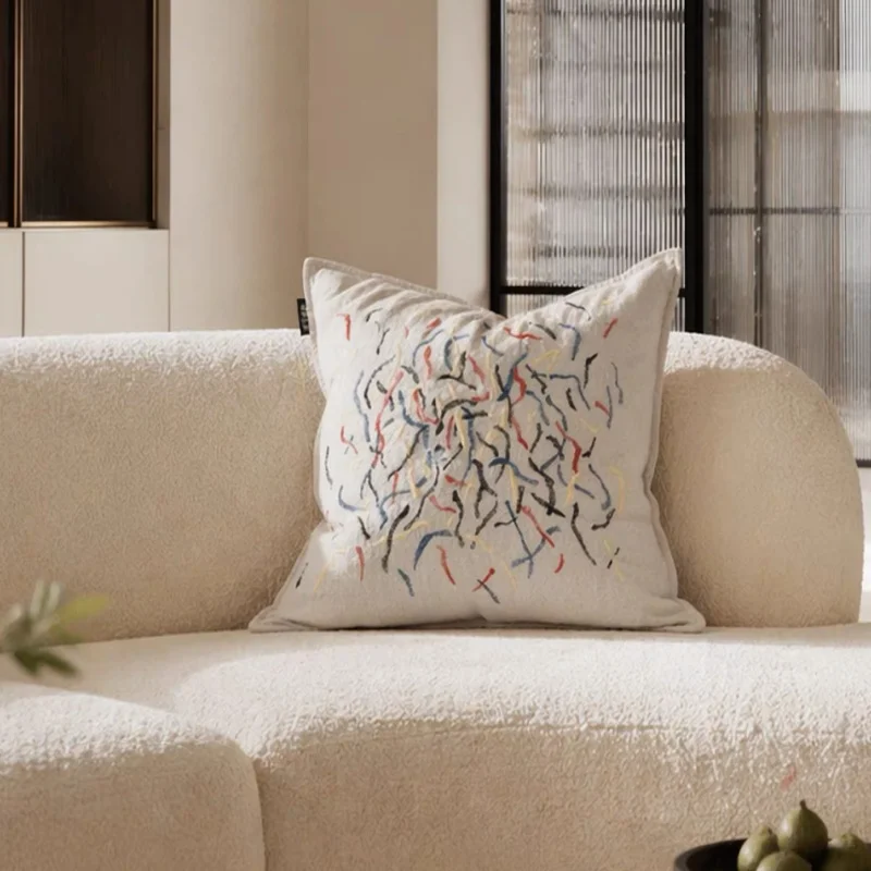 Abstract Geometric Embroidery Pillow Linen Look Cushion Case Modern Square Decorative Pillow Cover For Sofa Chair Home Decorate