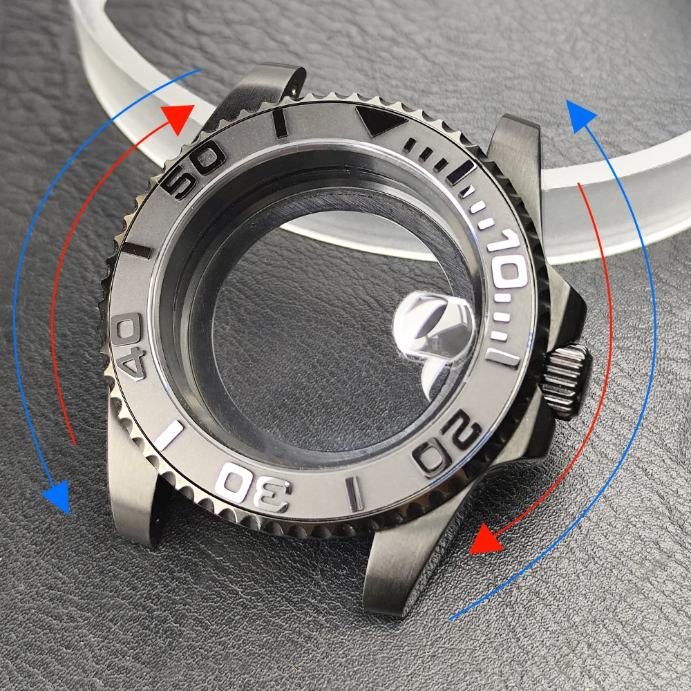 Silver 40mm GMT Watch Case Dual Direction Rotating Bezel Waterproof Fit NH35 NH36 Automatic Movement Watch Modification Accessor
