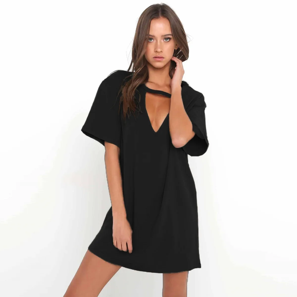 Sexy elegante jurk wrap diepe v-hals uitgesneden losse jurk vrouwen effen kleur korte mouw mini-jurk club party vestidos 2023 nieuw