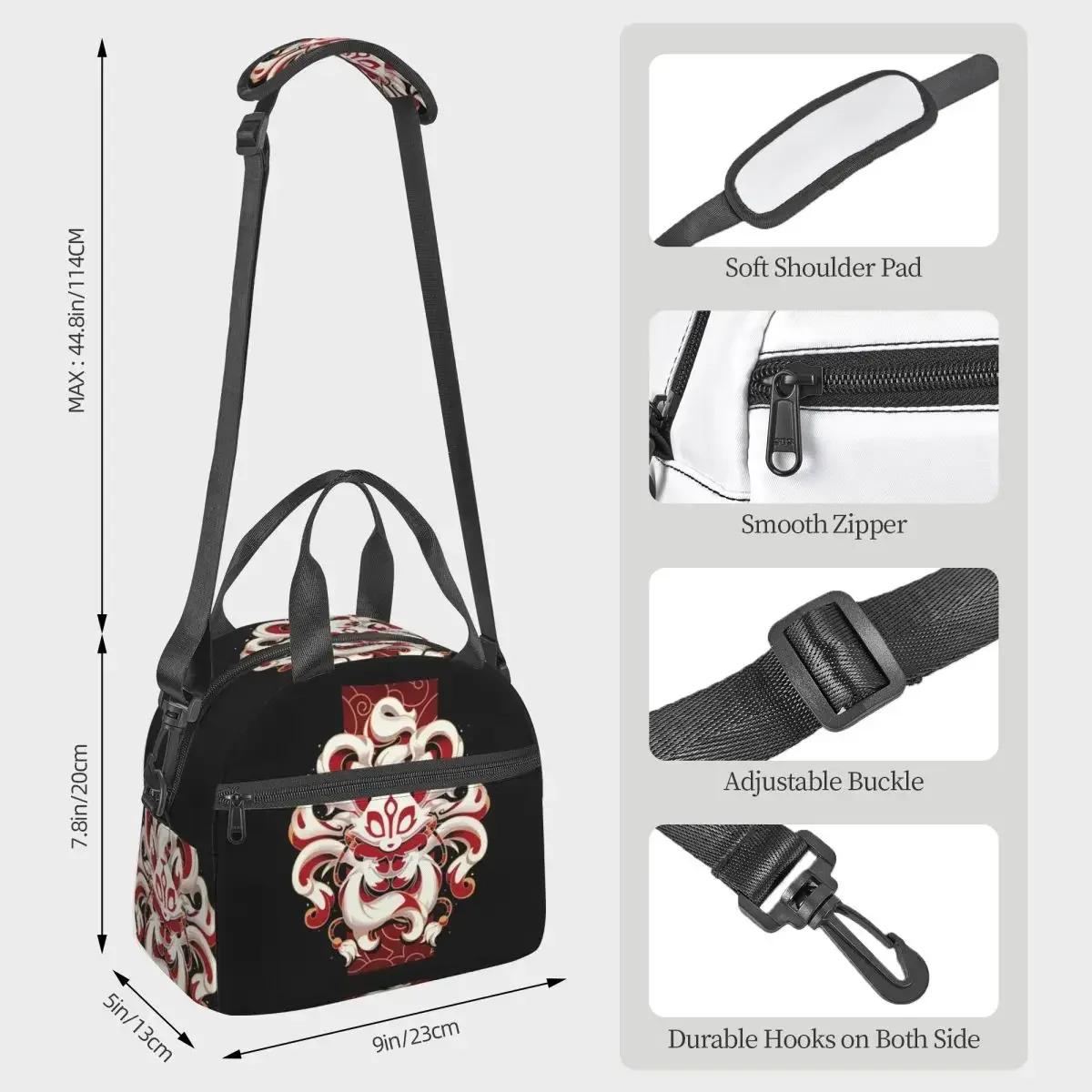 Fox Spirit Kitsune Japanese Kabuki Insulated Lunch Bag for Women Office Cooler Thermal Box Tote Portable Lunch Boxes