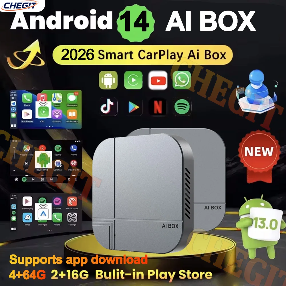 

2026 Android 14 CarPlay Ai Box Беспроводной адаптер Android Auto USB Type-C ТВ-бокс универсальный для VW Toyota Nissan Honda Kia Opel MG For Netflix Youtube