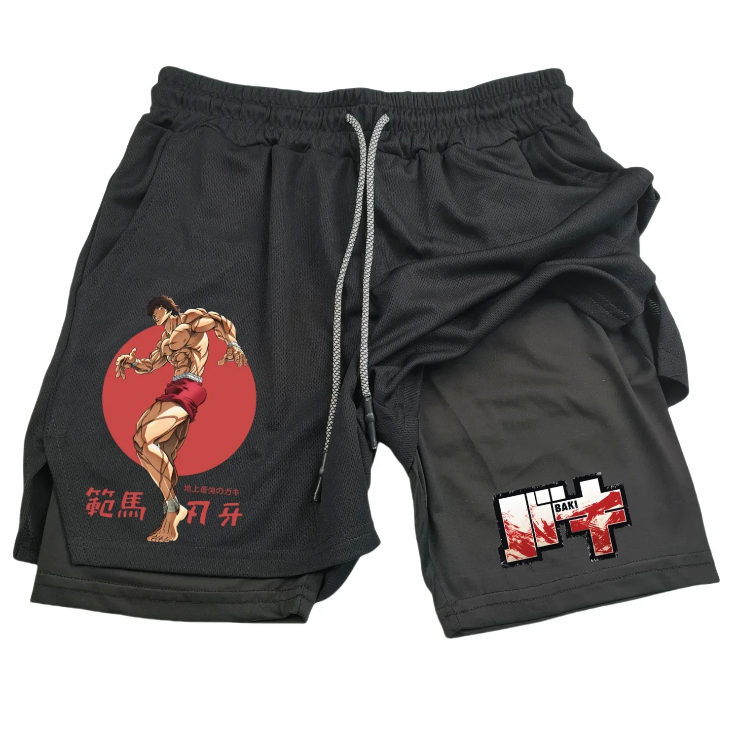 

Аниме Hanma Baki Gym Shorts Черные для мужчин 2 в 1 Mesh Quick Dry Board Shorts Мужские шорты для бодибилдинга и фитнеса для бега