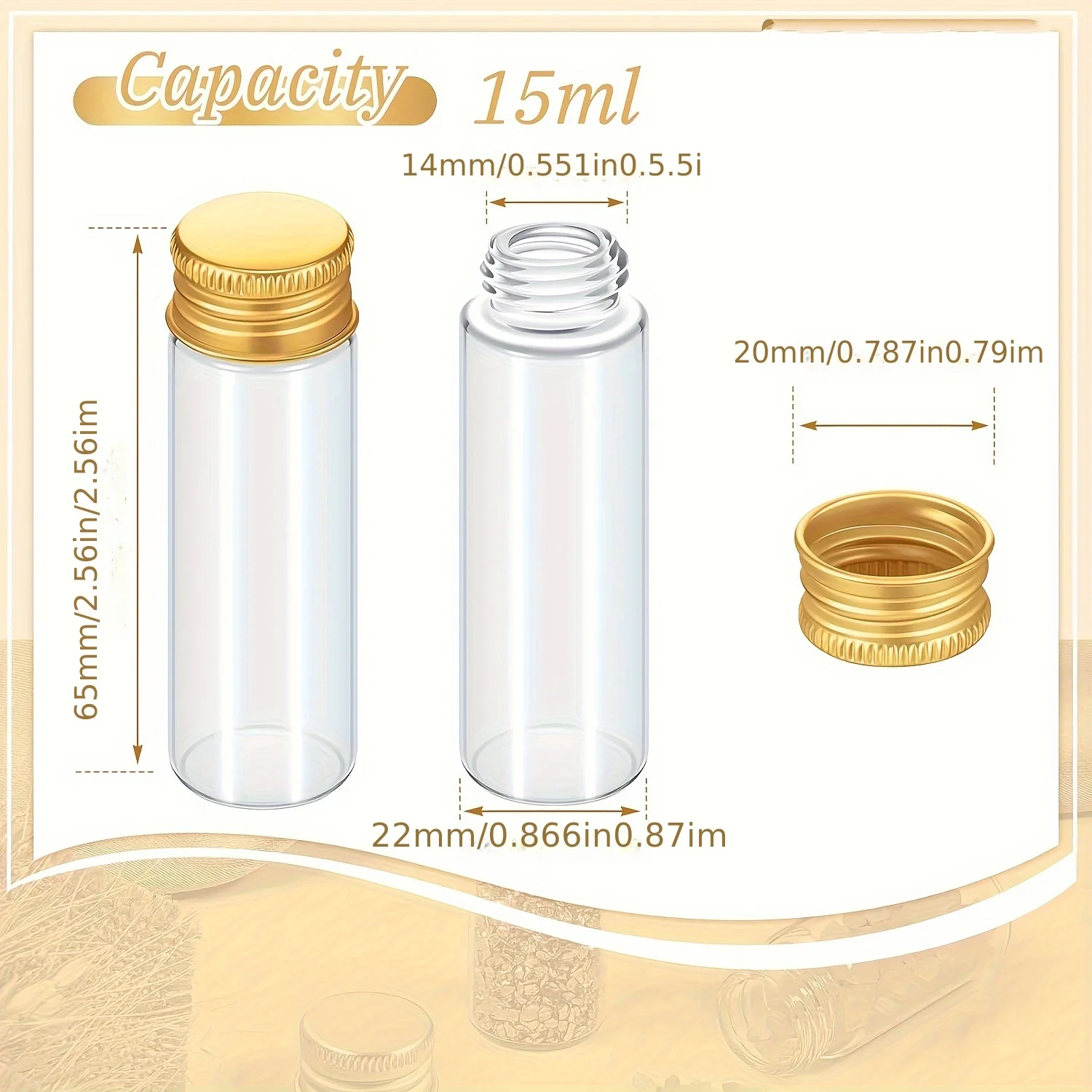 10/15/20/25/30 زجاجات صغيرة شفافة، زجاجات صغيرة مع أغطية معدنية من الألومنيوم، برطمانات صغيرة، زجاجات صغيرة فارغة مع أغطية