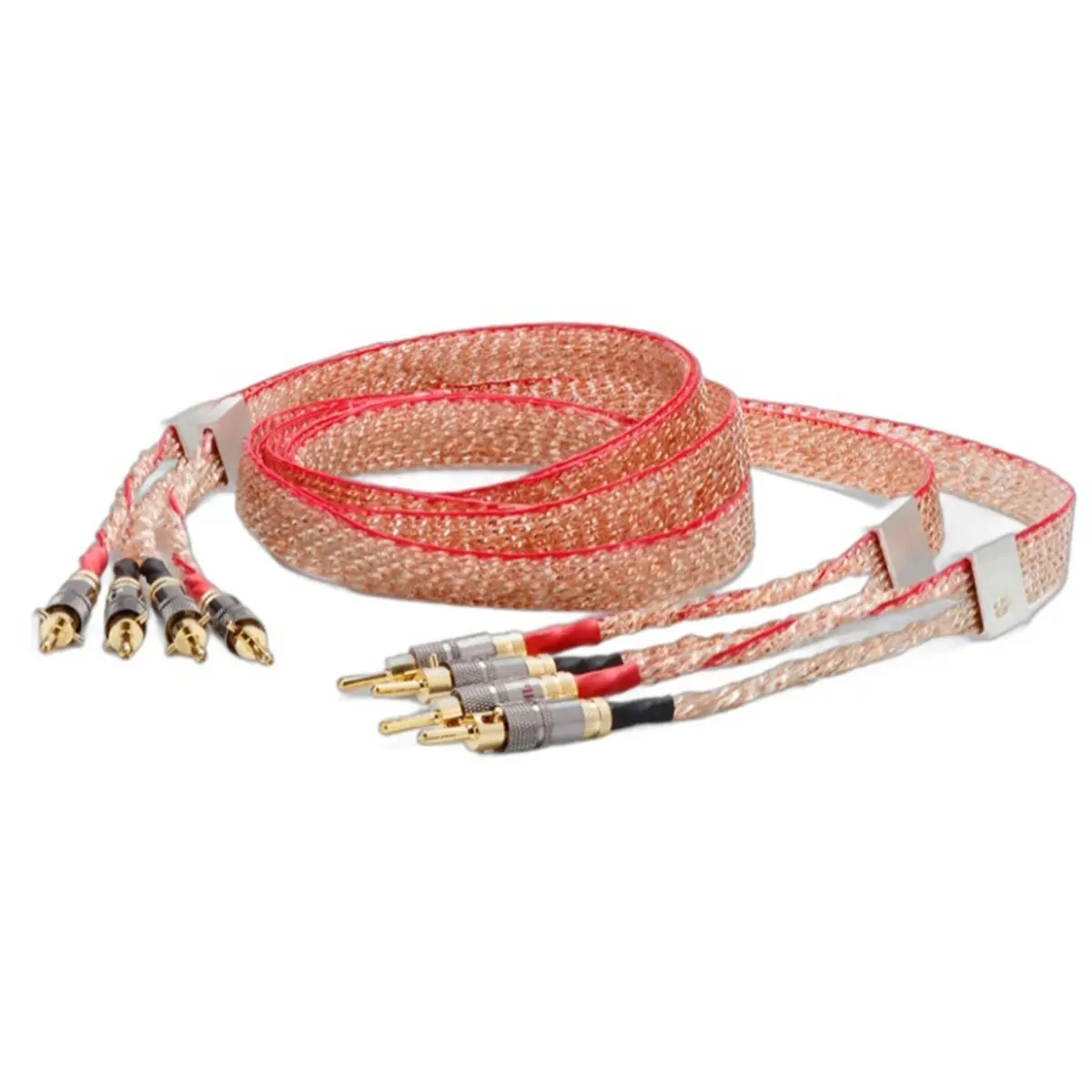 DT90 New Pair Flat Speaker Cable 5N OCC Copper Loudspeaker Wire SelfLocked Banana Plug Audio Cable with Foil Shield Home Cinema