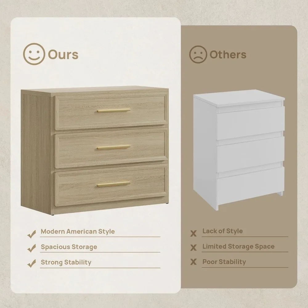 مجموعة من 3 طاولات ليلية كبيرة الحجم - طاولات بجانب السرير حديثة طويلة جدًا مع 3 أدراج للتخزين لاستخدام الطاولة النهائية #5