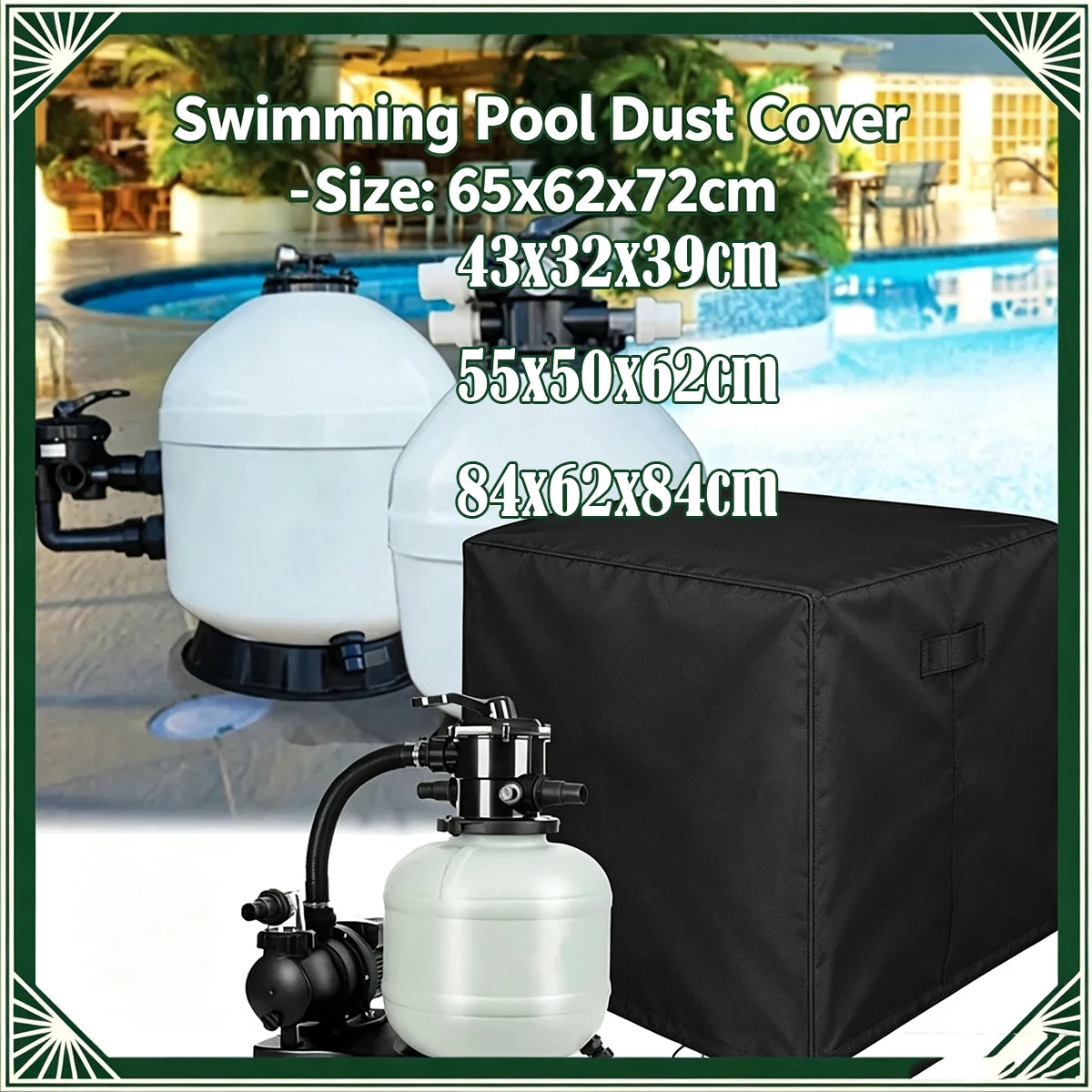 Pool Pump Cover, Cartridge Filter Protective Cover, Weather Resistant Sunproof Shield for Swimming Pool Circulation System