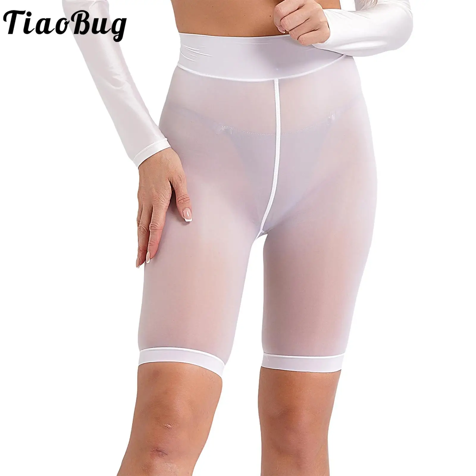 

Womens Glossy Sheer Mesh Boxer Shorts Underwear High Waist High Stretchy Ultrathin See Through Short Leggings Yoga Safety Shorts