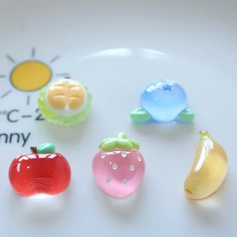 10Pcs/Pack Kawaii Flatback Resin Charms Transparent Apple Strawberry Fruit Pendants DIY Ornament Accessories