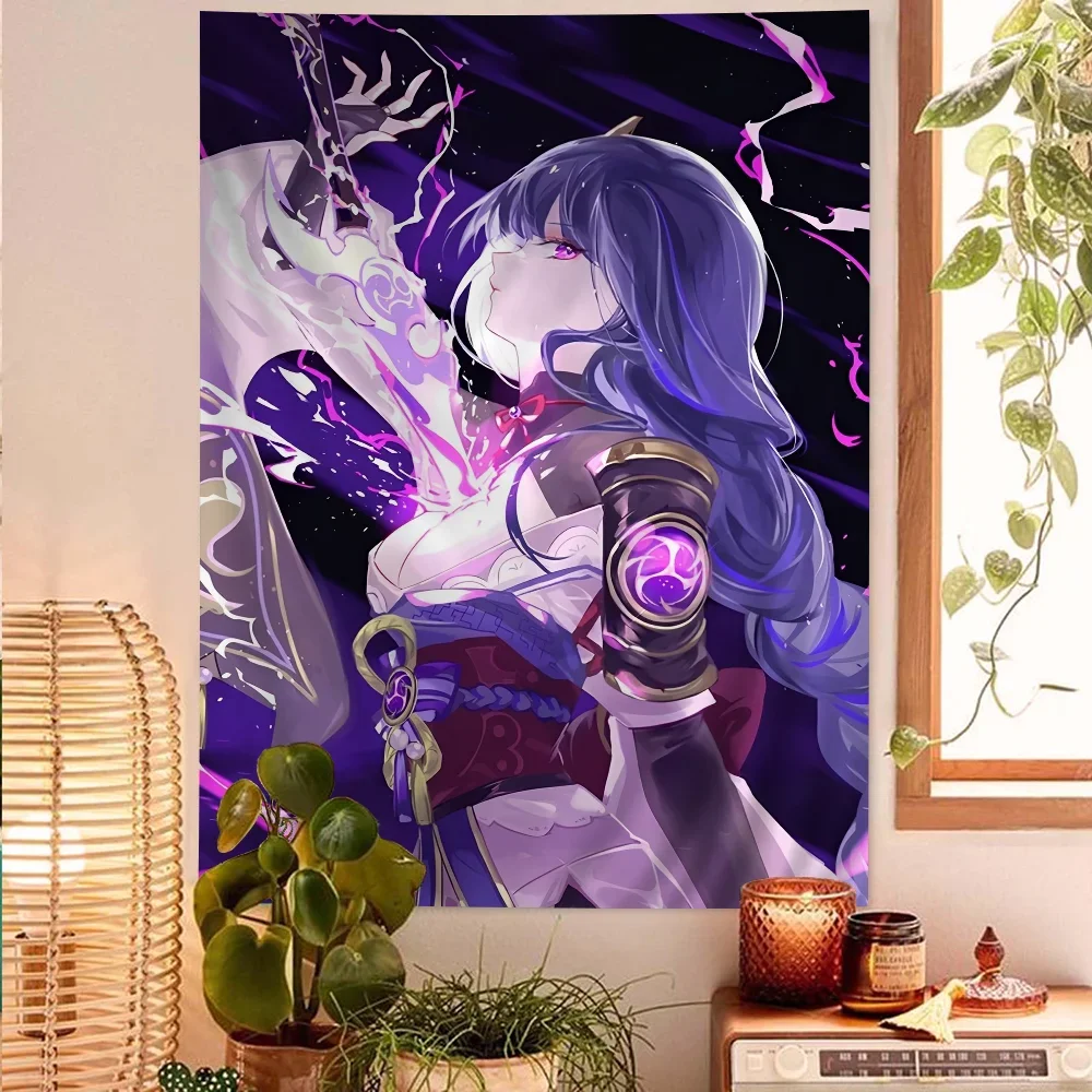 

Raiden Shogun Genshin Impact DIY Wall Tapestry Hanging Tarot Hippie Wall Rugs Dorm Home Decor