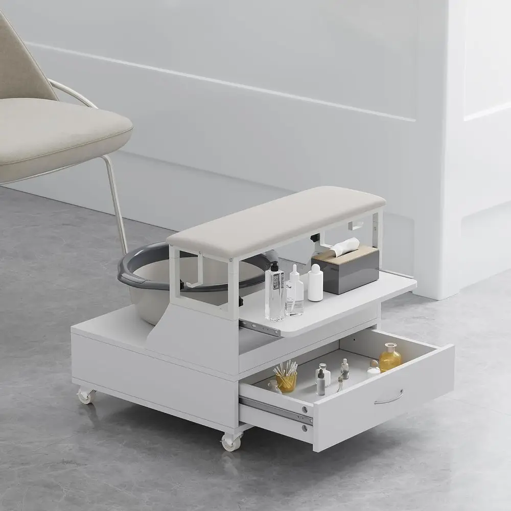 Portable Adjustable Height Pedicure Stool with 2-Level Trolley for Foot Spa Treatments